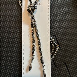 Stella & Dot Black and Silver Zoe Multi-Strand Necklace